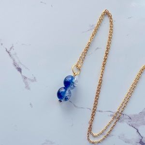 Gold blue glass marble necklace